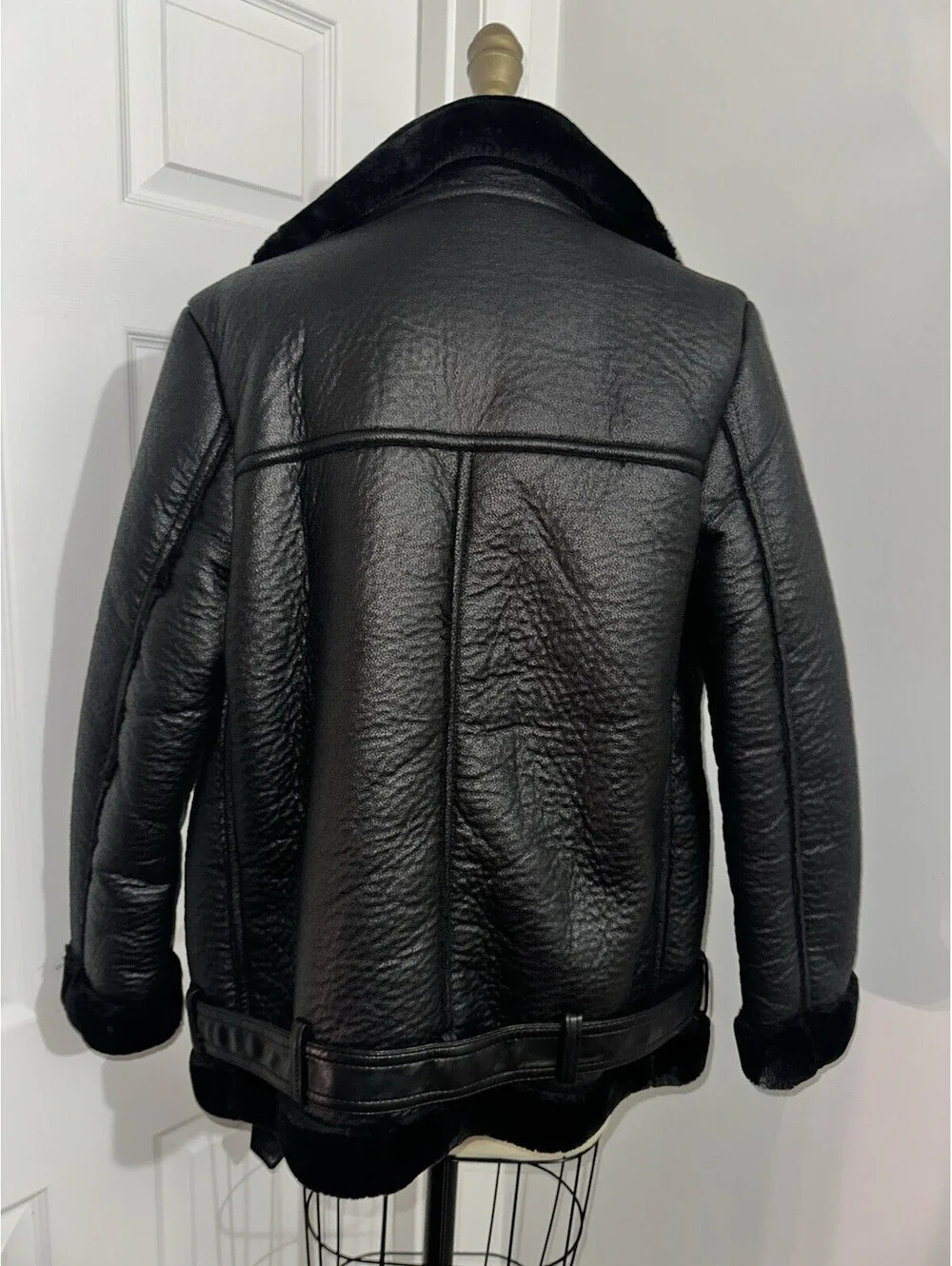 H&M Women's Black Faux Fur Motorcycle Jacket 8 NWT